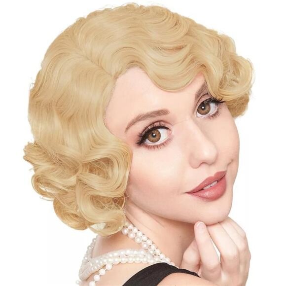 Accessories - Women Blonde Curly Wig Short 20s 30s Finger Wave Retro Wave Synthetic Fancy